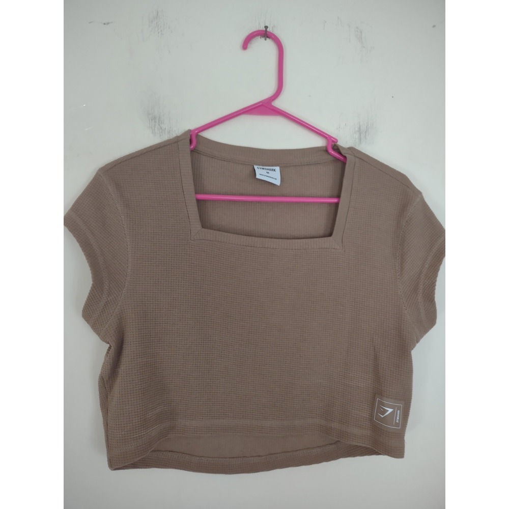 Gymshark Pause Crop Top Waffle‎ Knit Light Brown Athleisure Workout Casual